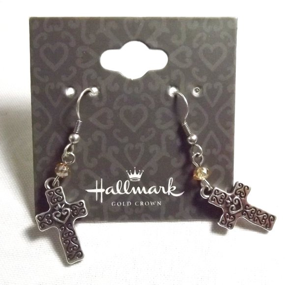 Peaceful Cross Hallmark Gold Crown Collection NOS Pierced Earrings, FAITH … - Picture 1 of 4